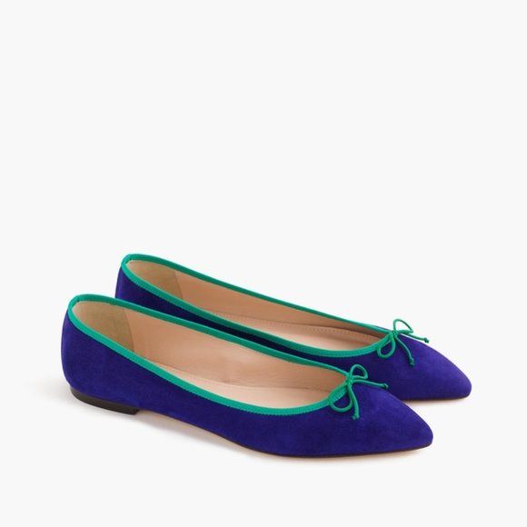 J. Crew Gemma Blue  Suede Flats with Green Trim 7.5 - Picture 1 of 11
